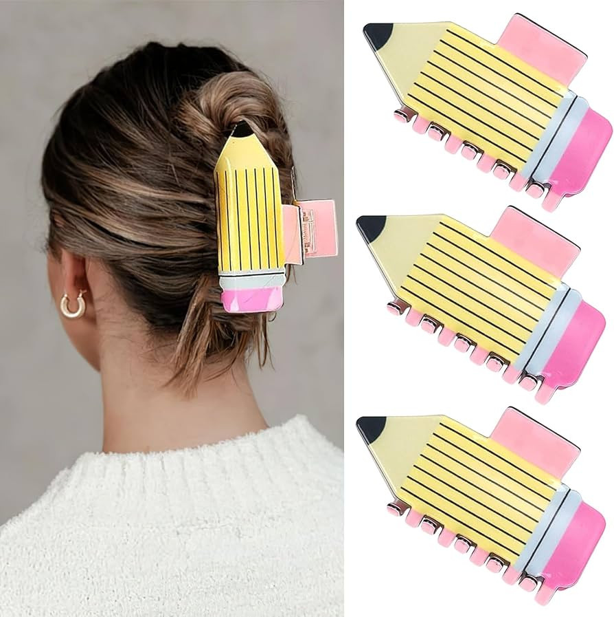 3 Pack Pencil Hair Claw Clips for Women Girls, Funny Back To School Hair Clips Supplies, Cute Hai... | Amazon (US)