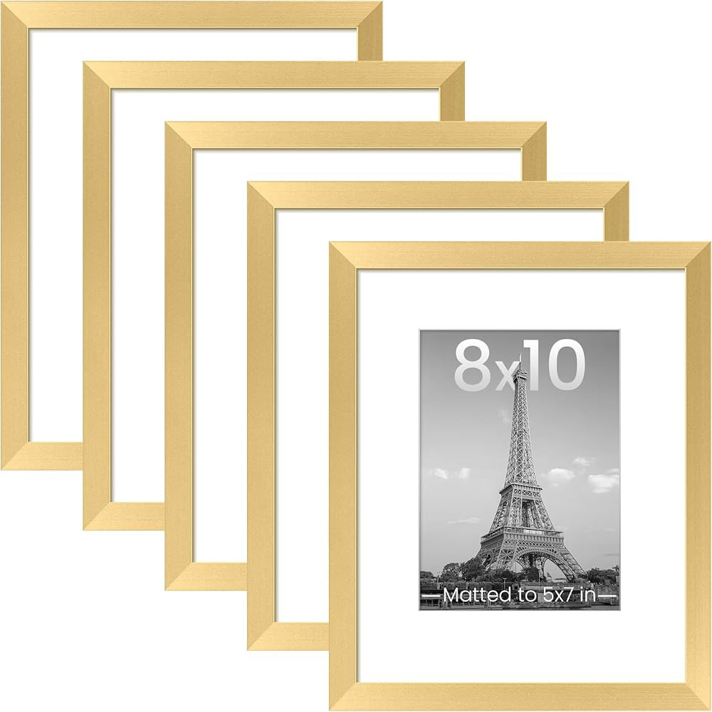upsimples 8x10 Picture Frame Set of 5, Display Pictures 5x7 with Mat or 8 x 10 Without, Wall Gall... | Amazon (US)