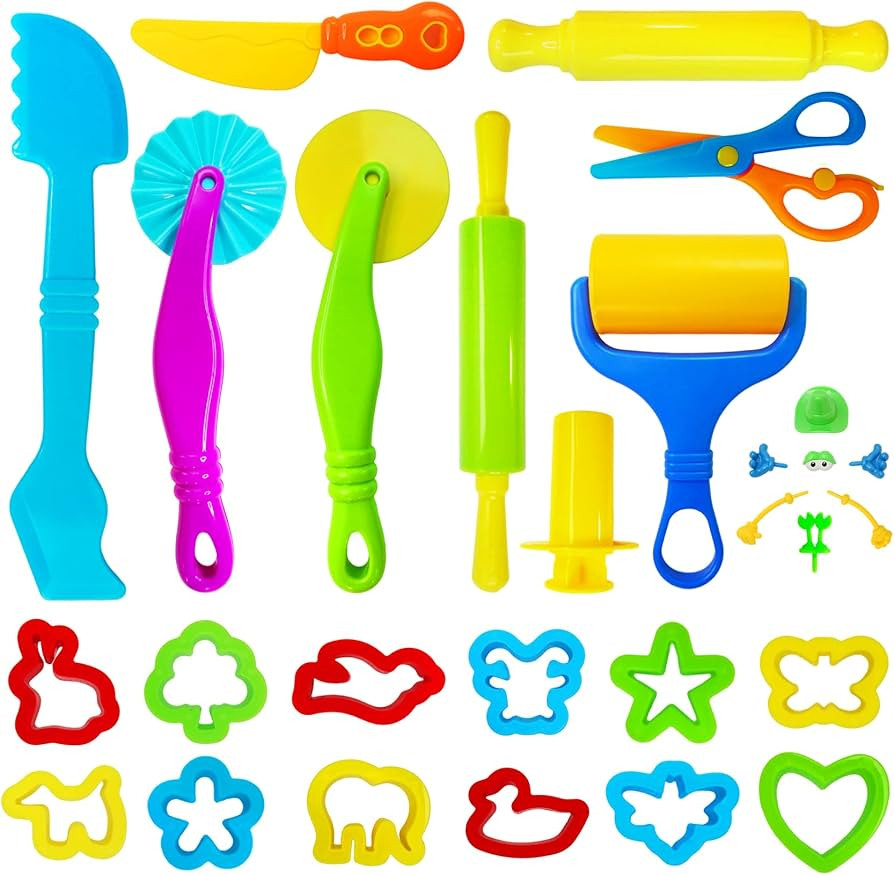 28Pcs Dough and Clay Play Tools Kit for Kids, Modeling Clay Accessories with Animal Cutters, Roll... | Amazon (US)