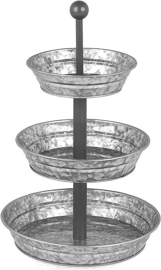 3 Tier Serving Tray - Galvanized, Rustic Metal Stand. Dessert, Cupcake, Fruit & Party Three Tiere... | Amazon (US)