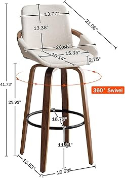LUNLING 29.5" Bar Height Barstools Set of 2,Mid Century Modern Retro Bar Chairs Charcoal Beige Li... | Amazon (US)