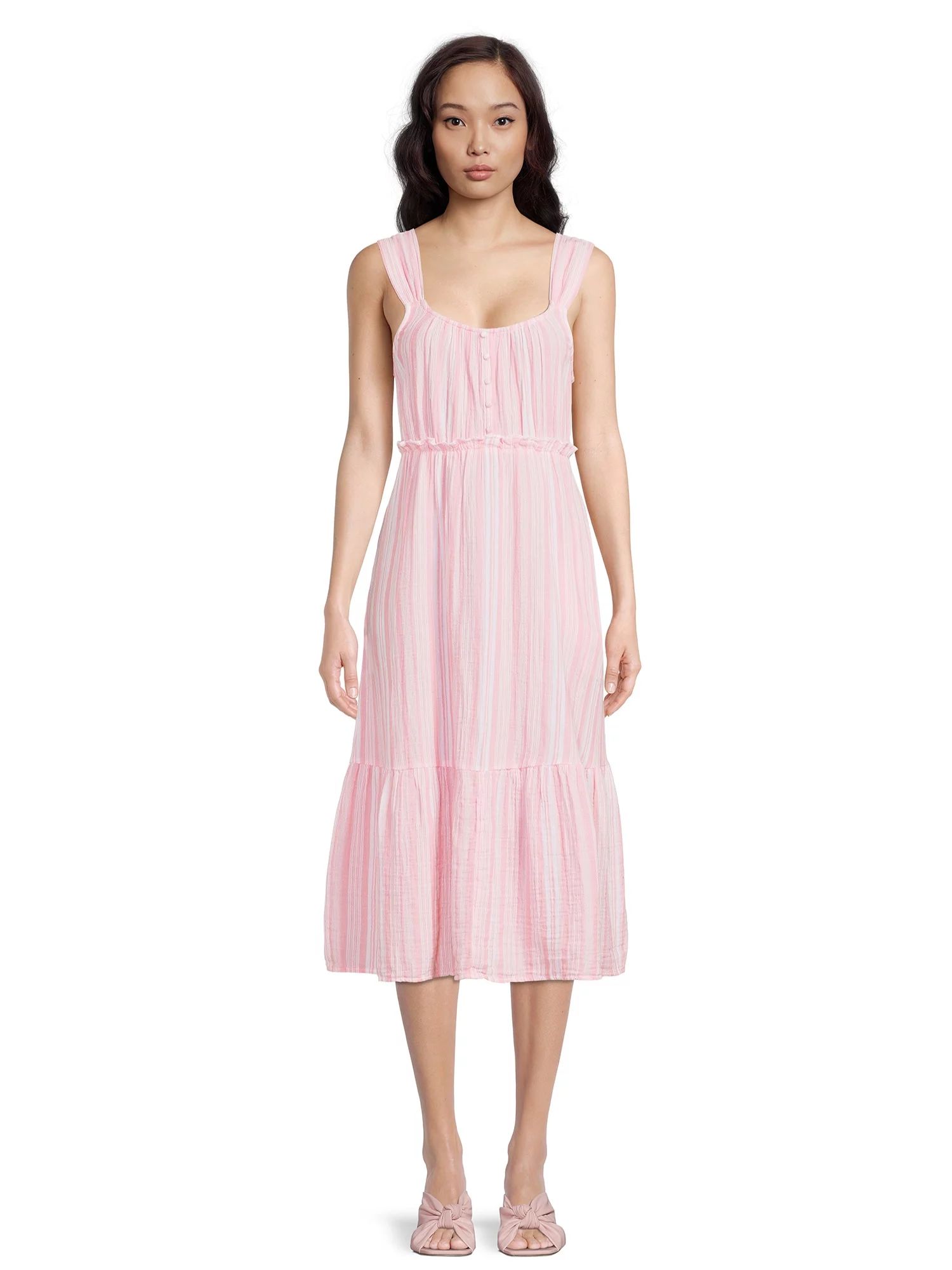 Time & Tru Women's Sleeveless Textured Midi Dress | Walmart (US)
