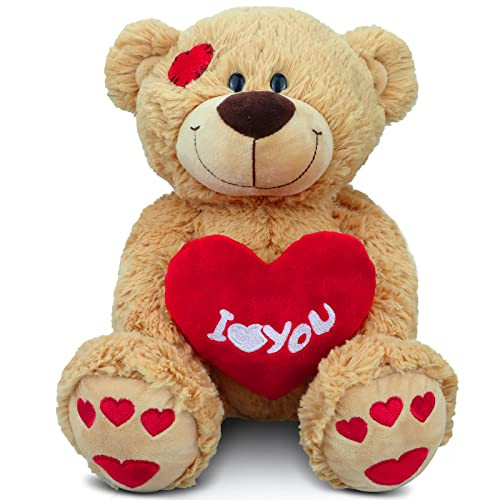 Nleio I Love You Teddy Bear, 14" Plush Stuffed Bear with Red Heart Pillow, Stuffed Animal Plush Gift for Her/Him/Girlfriend/Boyfriend/Kids/Mom, Valentines Bear, Birthday, Anniversary | Amazon (US)