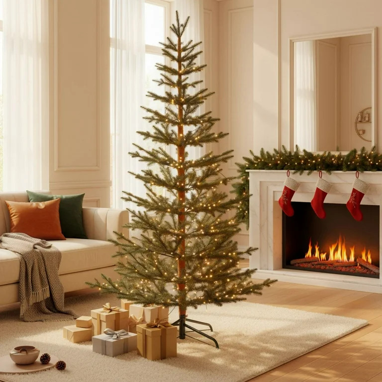 Stephan Roberts 7.5ft Pre-Lit Faux Alpine Balsam Tree, 780 Tips, 170 Warm White & Multicolor LED ... | Walmart (US)