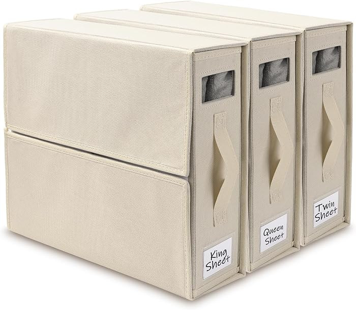 Premium Bed Sheet Organizers and Storage (3 pack), Foldable Cube Storage Organizer for Linen Shee... | Amazon (US)
