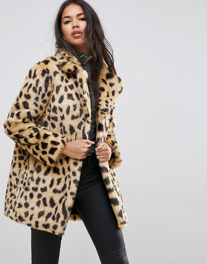 ASOS Faux Fur Coat in Leopard Print - Multi | ASOS US