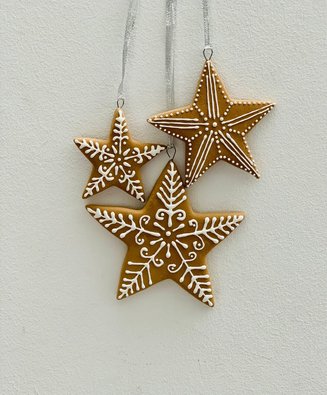 Gingerbread Clay Stars Christmas Tree Ornaments, Christmas Wall Hanging - Etsy | Etsy (US)