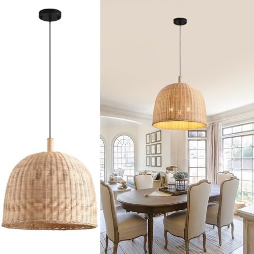 3-Light Rattan Pendant Light,17.7" Boho Pendant Light Wicker Hanging Light,Hand-Woven Rattan Chan... | Amazon (US)