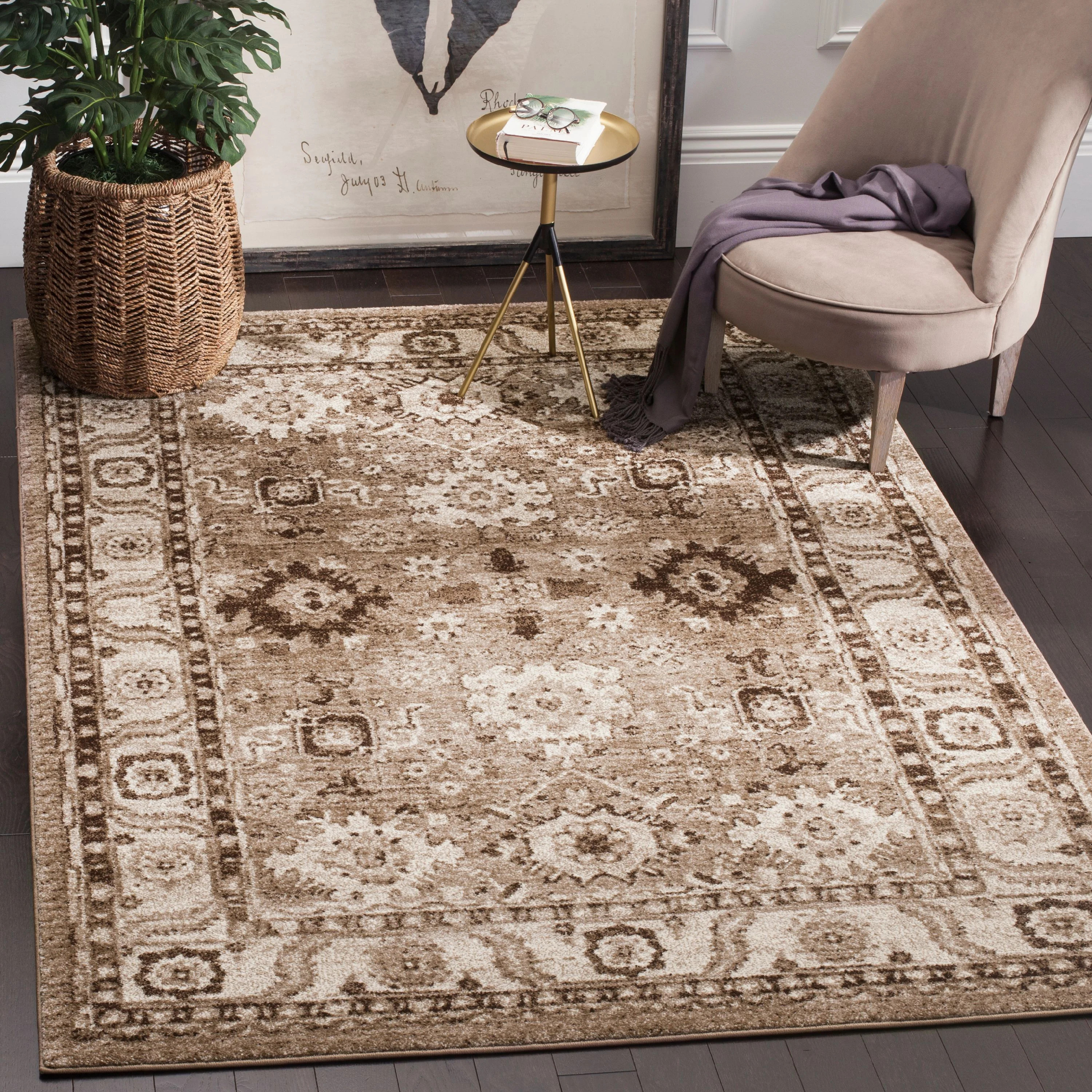 SAFAVIEH Vintage Hamadan Pema Traditional Area Rug, Taupe, 6'7" x 6'7" Square - Walmart.com | Walmart (US)