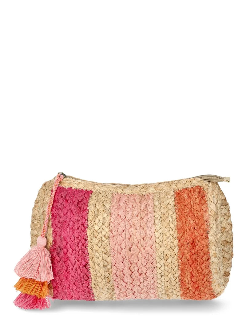 No Boundaries Jute Zipper Pouch, Pink, Women’s | Walmart (US)