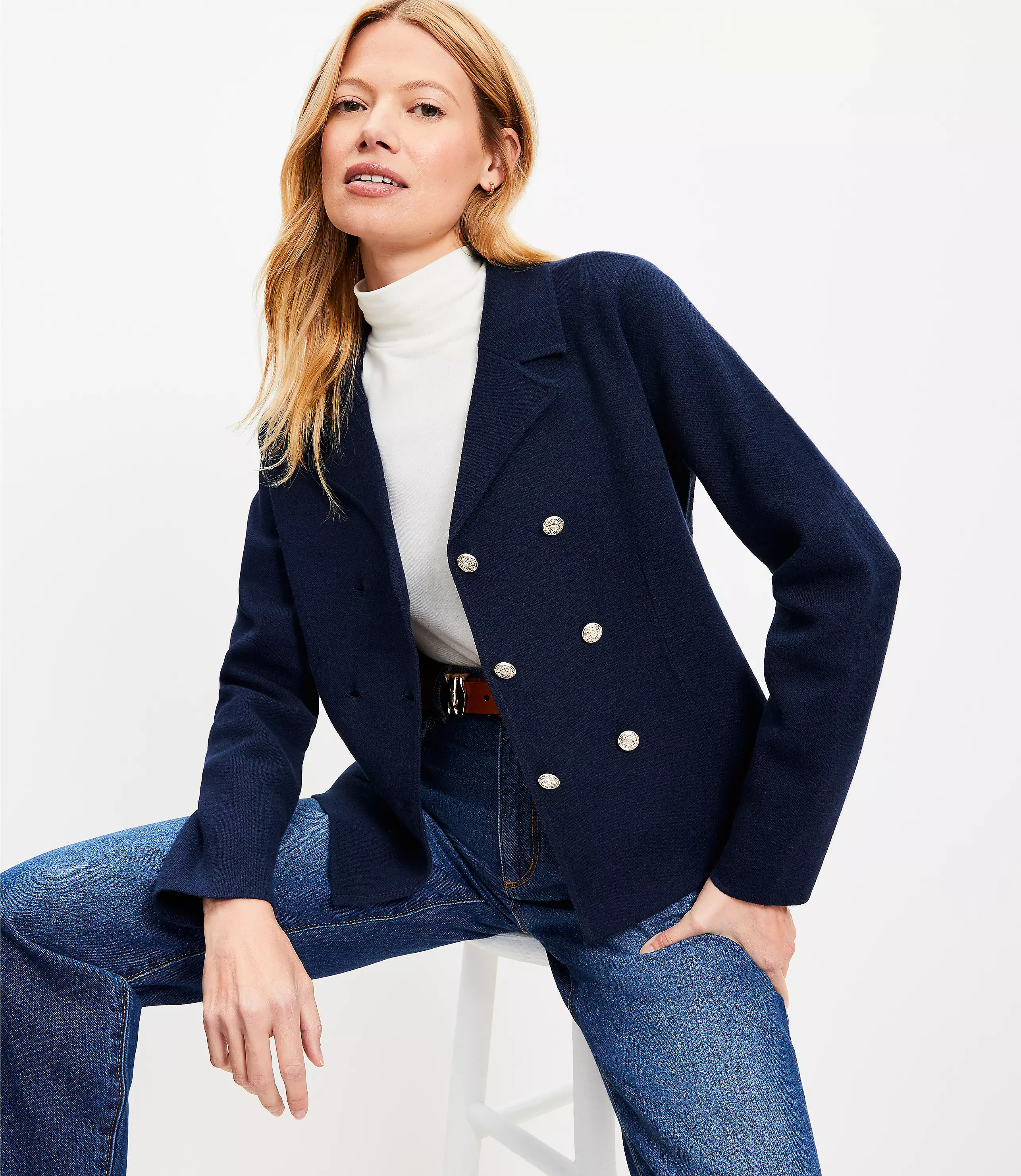 Petite Double Breasted Sweater Blazer | LOFT