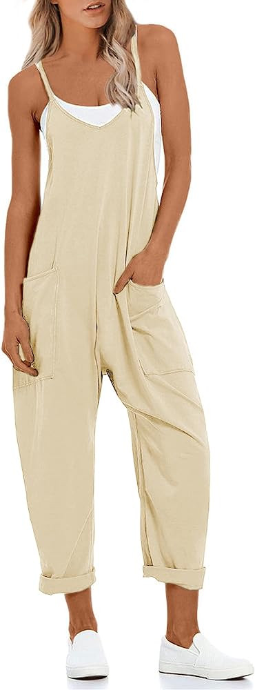 Huaqiao Jumpsuits for Women Long Harem Baggy Overalls Cotton Adjustable Straps with Big Pockets | Amazon (US)