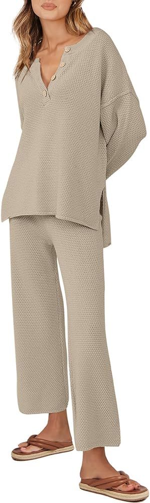 ANRABESS Women 2 Piece Outfits Oversized Knit Loungewear Loose Slouchy Sweater Set 2023 Fall Tren... | Amazon (US)