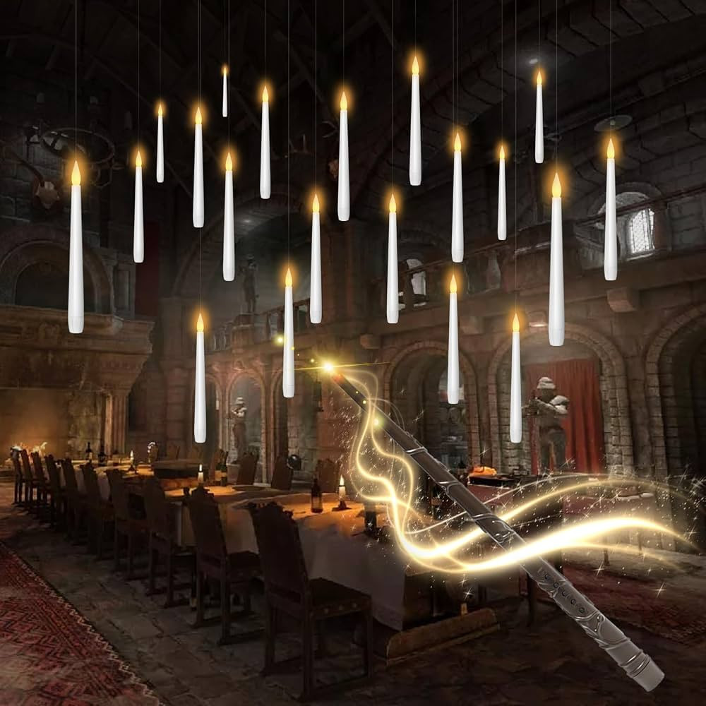 Flameless Floating Candles with Wand，20 Pcs Magic LED Hanging Taper Candles，Flickering Batter... | Amazon (US)