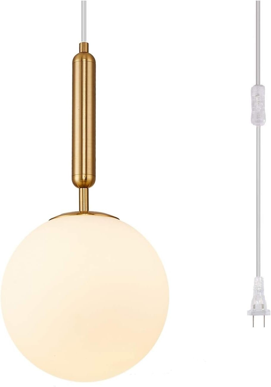 Plug in Globe Pendant Lamp, Frosted Glass Ball Pendant Light for Dining Room, Bedroom or Hallway | Amazon (US)