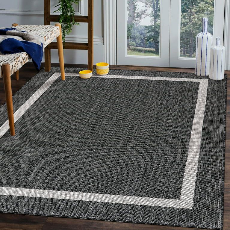 Beverly Rug Indoor/Outdoor Area Rugs, Bordered Patio Porch Garden Carpet, Dark Gray, 5'x7' | Walmart (US)