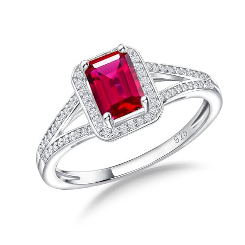 RANDES Ruby Wedding Rings for Women 925 Sterling Silver 2 Carat Emerald Cut Engagement Promise Ring 2 Carat Red Stone Ruby Birthstone Rings Size 6 | Amazon (US)