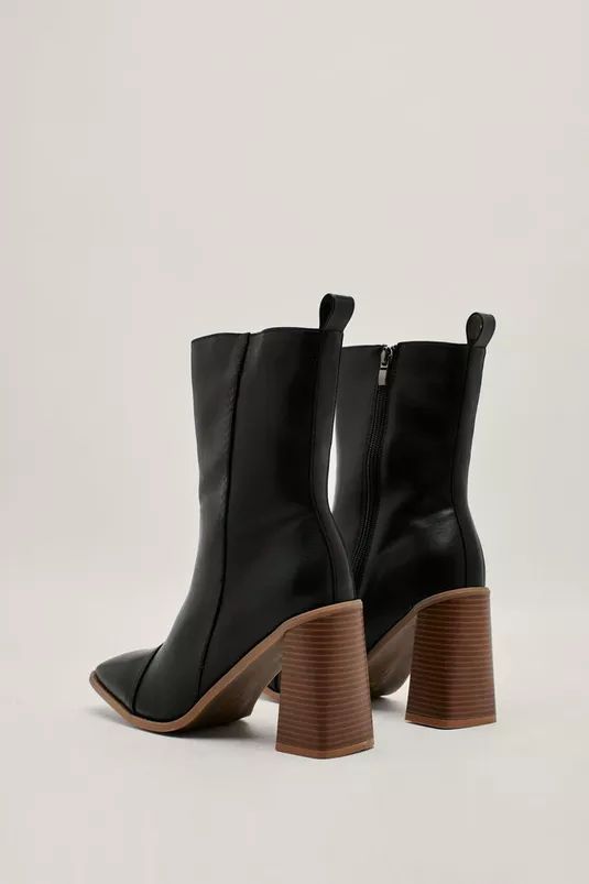 Faux Leather Wooden Heeled Ankle Boots | Nasty Gal UK (+IE)