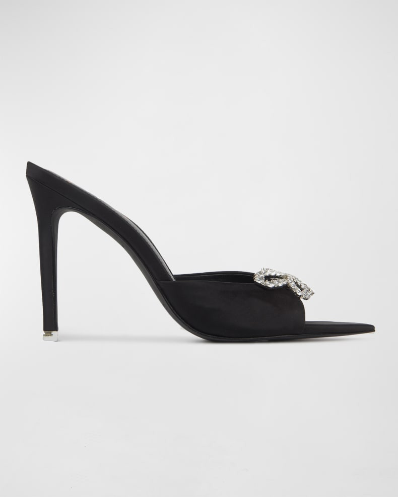 Black Suede Studio Brynn Crystal-Bow Mule Sandals | Neiman Marcus