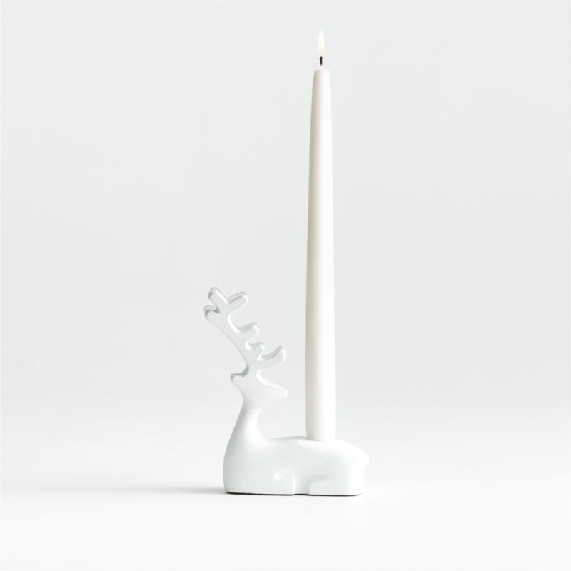 White Holiday Reindeer Taper Candle Holder + Reviews | Crate & Barrel | Crate & Barrel