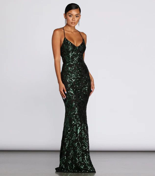 Taisia Formal Sequin Scroll Dress | Windsor Stores