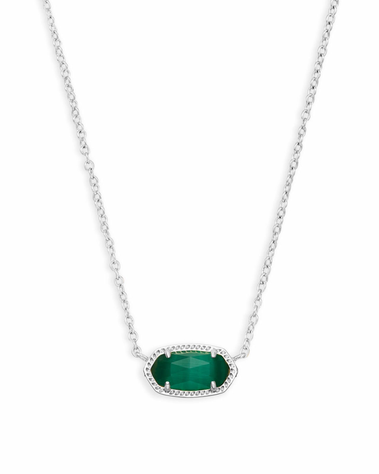 Elisa Silver Pendant Necklace in Emerald Cat’s Eye | Kendra Scott