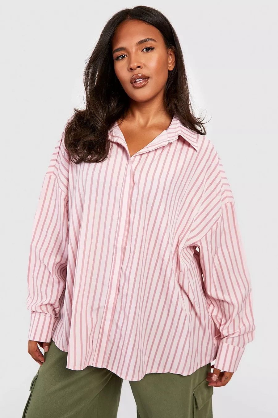 Pink Plus Oversized  Wide Stripe Shirt | Boohoo.com (UK & IE)