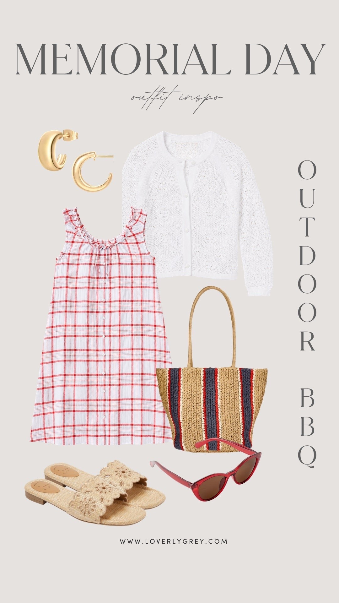 An easy Memorial Day backyard BBQ look with breezy layers, soft gingham, woven textures, and pops of red ❤️ Perfect for backyard parties, grilling, and summer evenings outside.

loverly grey, memorial day outfit, bbq outfit, summer dress, gingham dress, white cardigan, woven tote, raffia sandals, summer accessories, casual chic outfit, summer style, backyard party outfit, coastal fashion, red white outfit

#LTKootd #LTKSeasonal