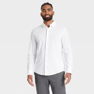 Men's Long Sleeve Button-Down Casual Shirt - Goodfellow & Co™ True White L | Target