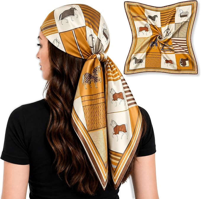 27.5" and 35" Silk Like Square Head Scarf for Women, Satin Hair Scarf Bandana Head Wrap for Sleep... | Amazon (US)