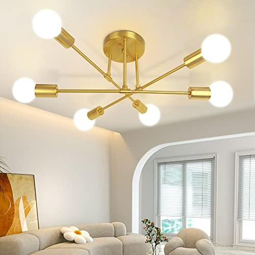 Modern Sputnik Chandelier, Ceiling Light Fixture Semi Flush Mount 6-Lights Gold Chandeliers for L... | Amazon (US)