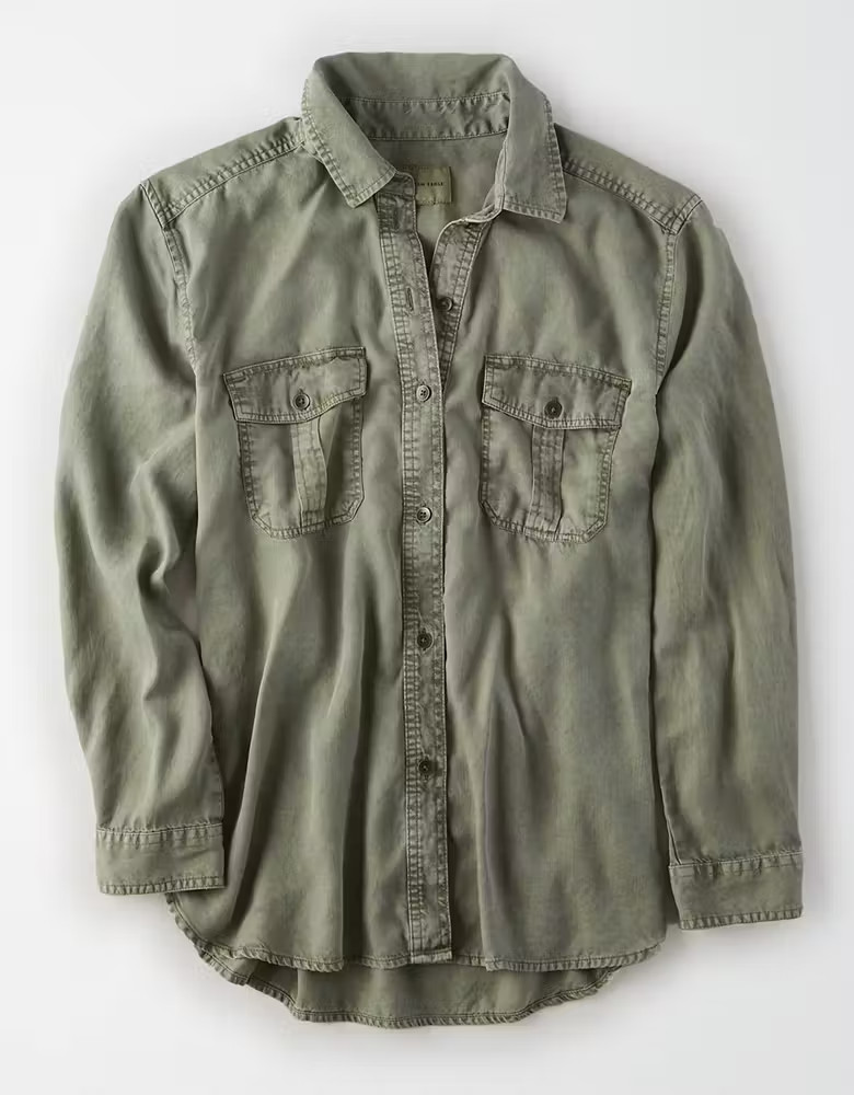 AE Oversized Military Button Up Shirt | American Eagle Outfitters (US & CA)