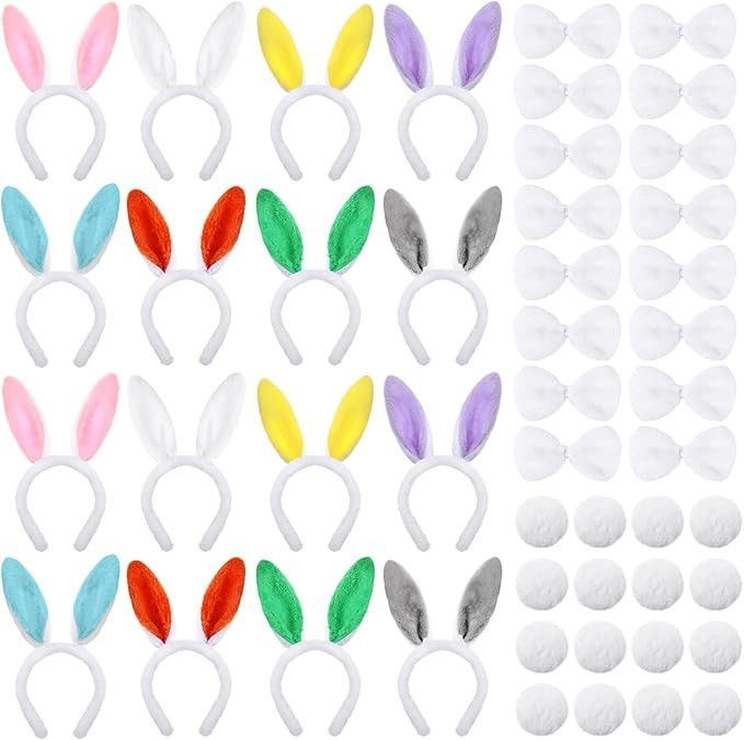 Chuangdi 48 Pcs Easter Bunny Costume Set, Bunny Ears Headbands Bows Ties and Tails Costume for Ea... | Amazon (US)