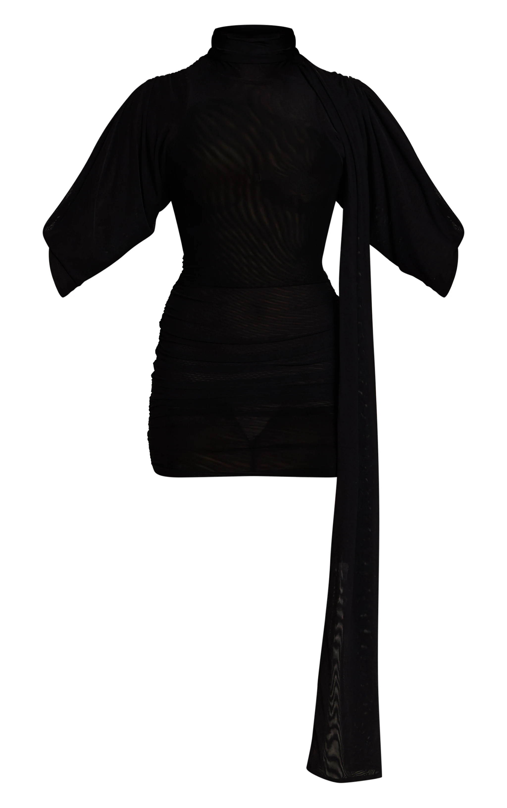 Black Ruched Wrap Bodycon Mini Dress | PrettyLittleThing UK