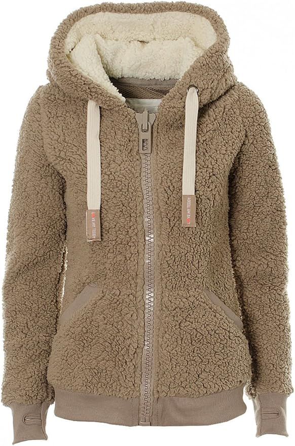 Women's New Hooded Sherpa Jacket Women Casual Winter Warm Soft Teddy Coat Zip Up Hooded Sweatshir... | Amazon (US)