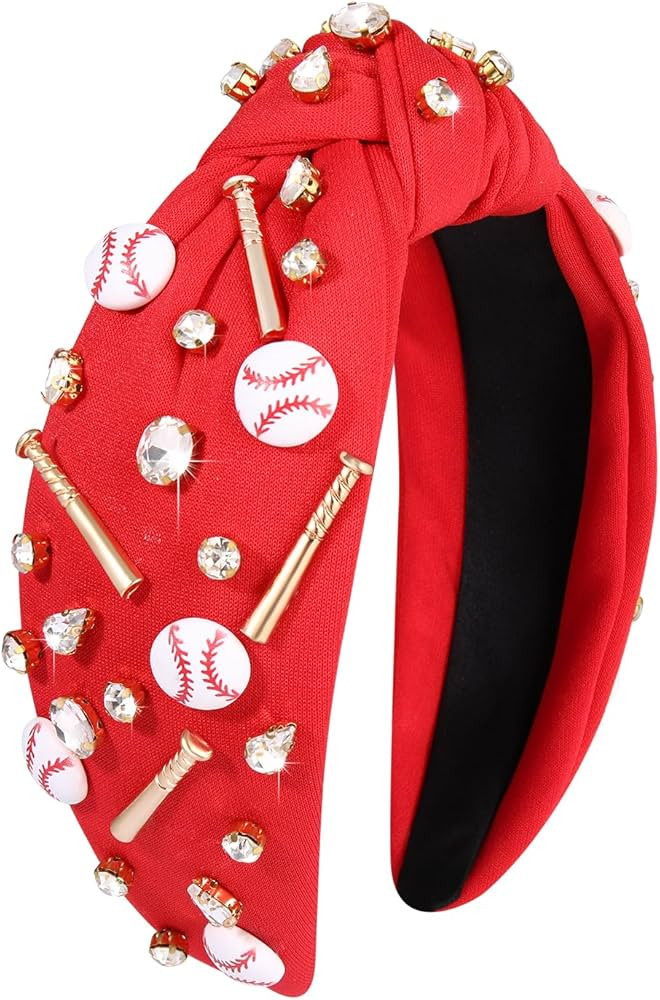 Baseball Knotted Headband for Women Sport Hairband Baseball Charms Crystal Jeweled Embellished Wi... | Amazon (US)