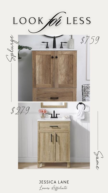Look for Less from Lowe's, 24" natural wood bathroom vanity with black hardware. #lowspartnerBathroom vanity, small vanity, look for less, Lowe's bathroom, Lowe's look for less, bathroom design, bathroom inspo

#LTKhome #LTKstyletip