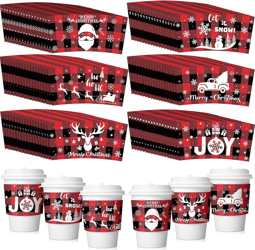 Sliner 240 Pcs Christmas Coffee Cup Sleeves Disposable Corrugated Holiday Tea Cup Sleeves Double ... | Amazon (US)