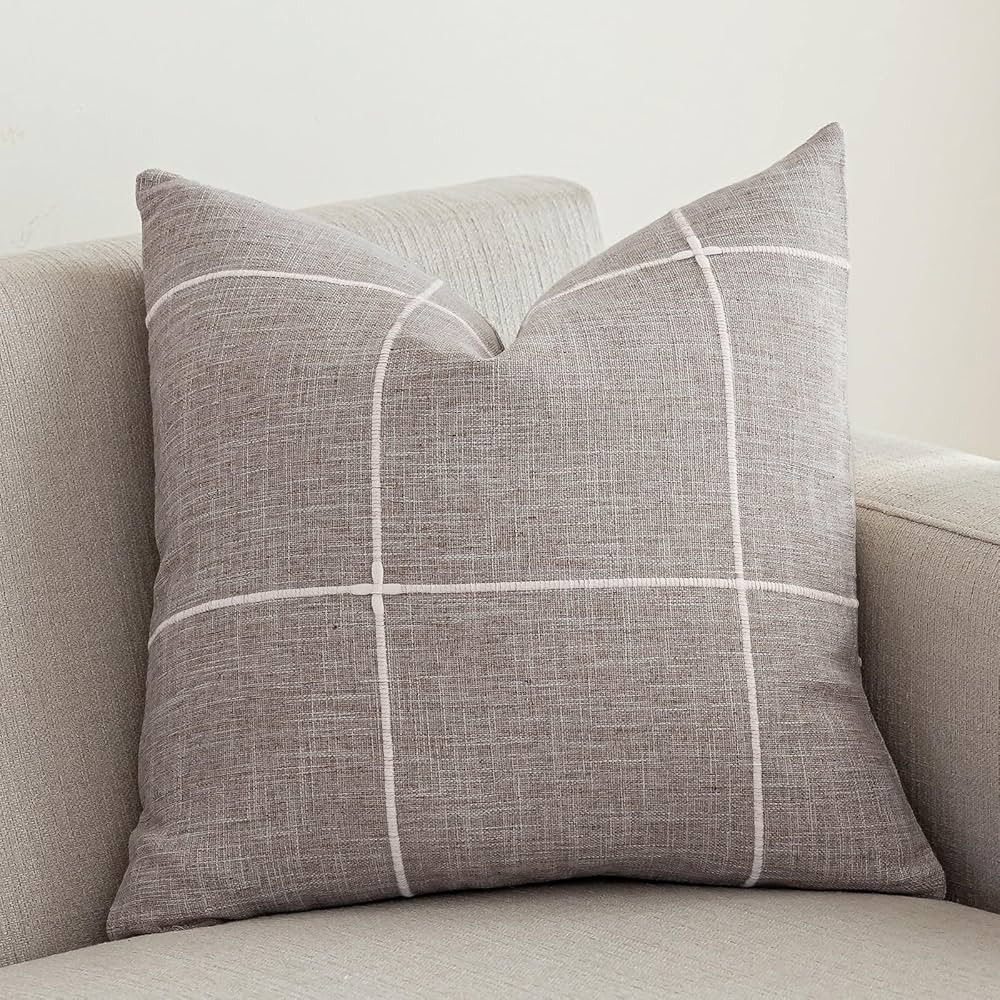 vctops Rustic Lattice Cotton Linen Decorative Throw Pillow Cover Embroidery Square Cushion Cover ... | Amazon (US)