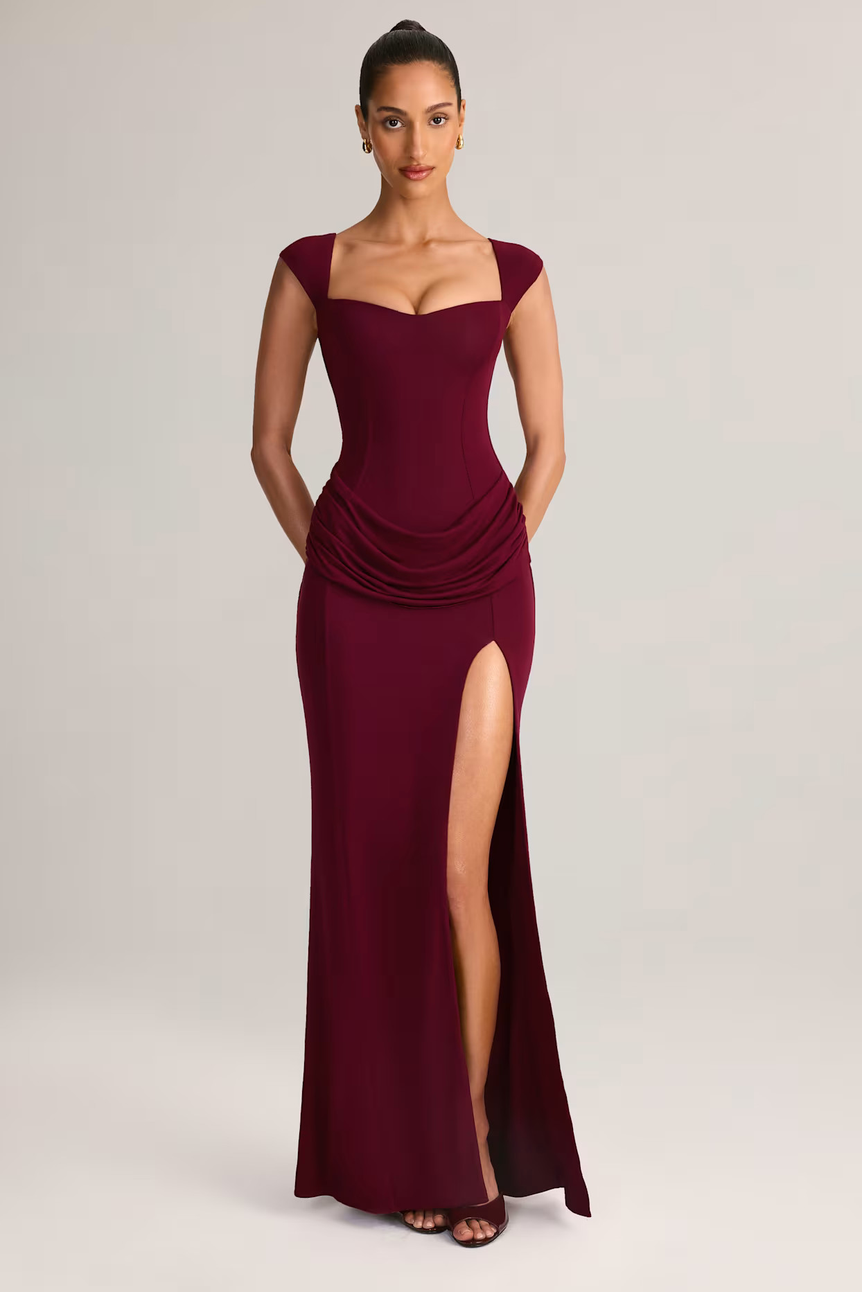 Modal Sweetheart-Neck Maxi Dress in Wine | Oh Polly
