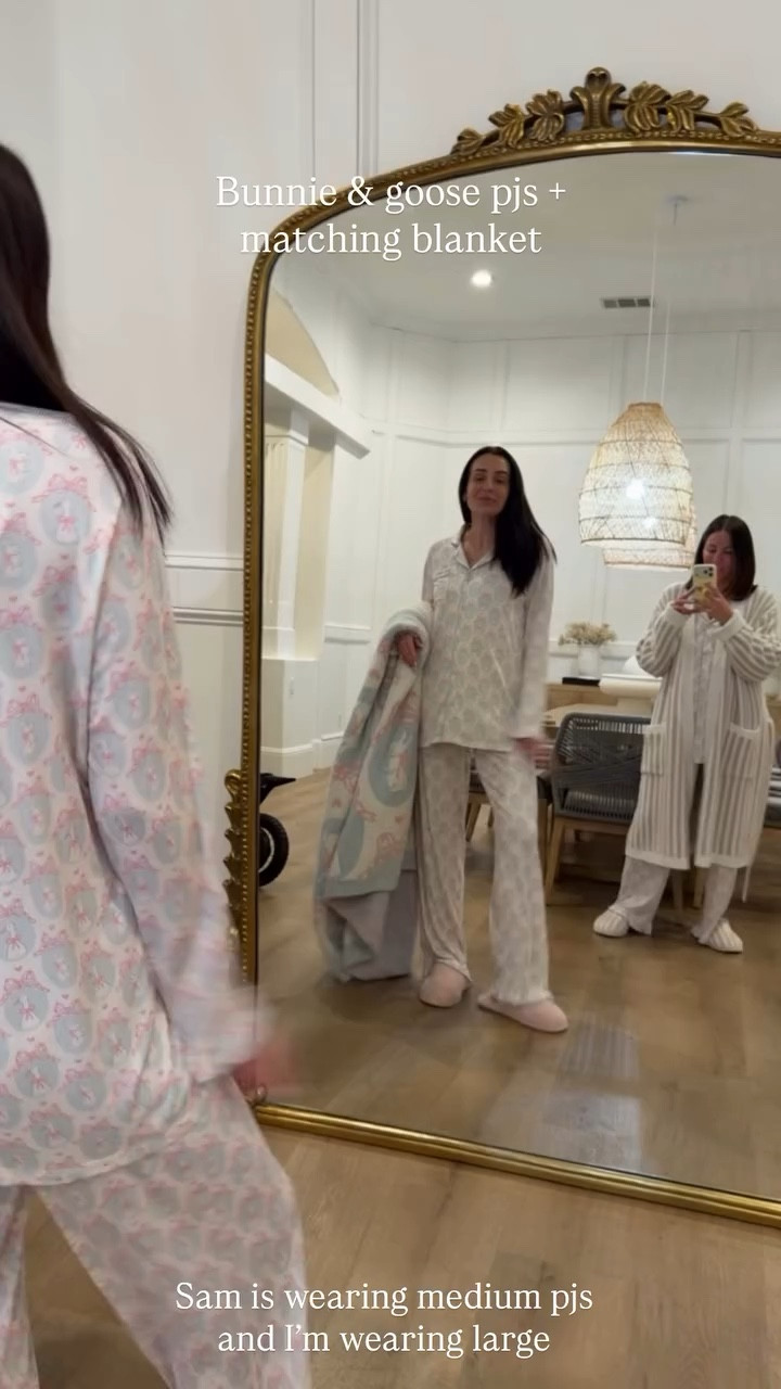 Sweet Spring Sam is wearing medium pjs and I’m wearing large  Bunnie & goose pjs + matching blanket