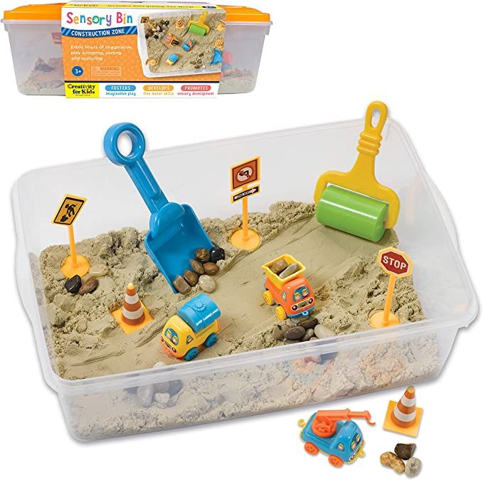 Creativity for Kids Sensory Bin: Construction Zone Playset - Sandbox Truck Toys for Kids | Amazon (US)