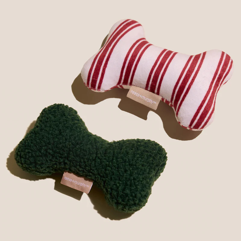 Green Sherpa + Red Striped Bone Shaped Plush Toy Bundle 8" | Reese + Murphy LLC