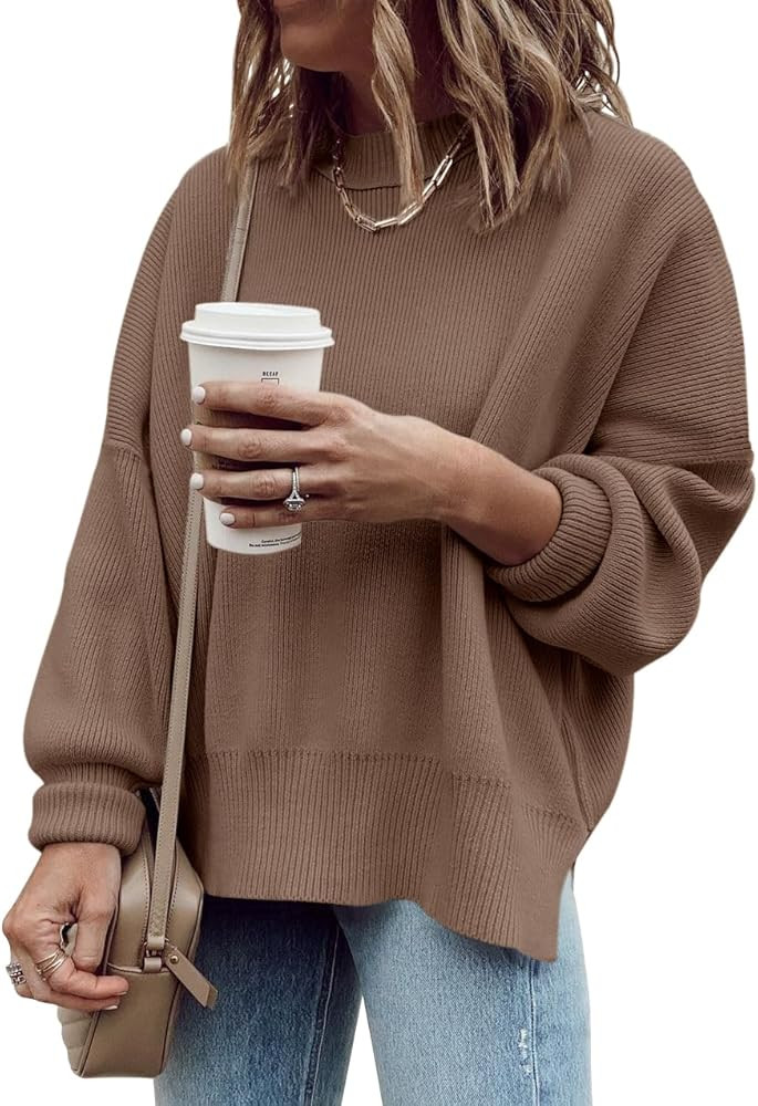 Imily Bela Womens Oversized Tunic Sweaters Fall Slouchy Long Sleeve Ribbed Knit Side Slit Pullove... | Amazon (US)
