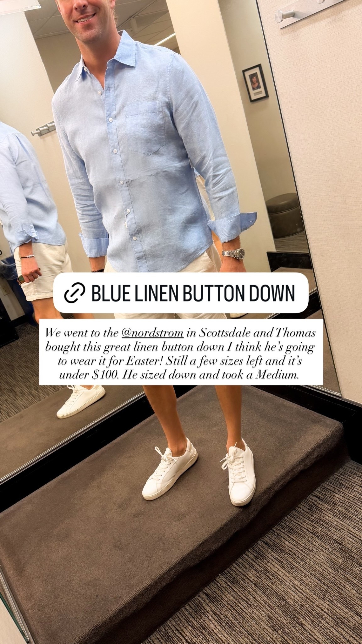 Men’s linen button down, he’s wearing a size Medium - sized down. 

#LTKstorytime #LTKdayinmylife #LTKMens