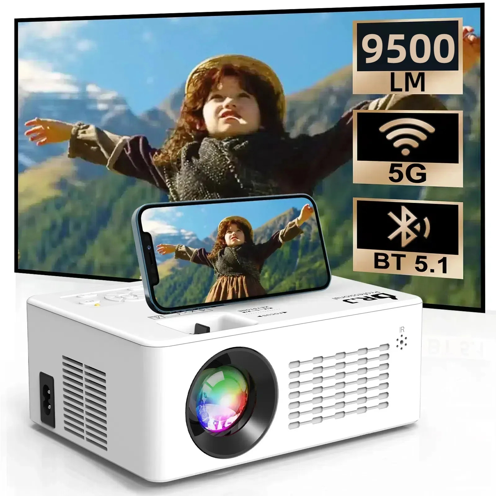 5G WiFi Projector with Bluetooth 5.2, 9500L  HD Movie Projector, 1080P 250'' Display Supported - ... | Walmart (US)