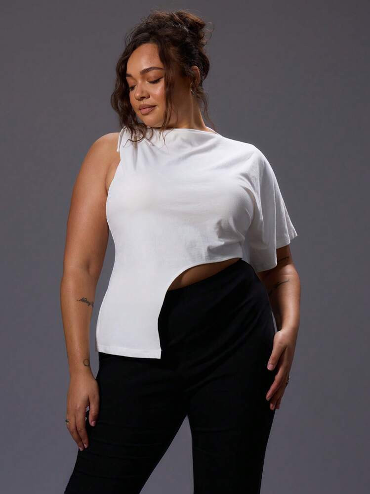 MUSERA Asymmetric Sleeve Side Tie T Shirt Y2K, 2000'S Style | SHEIN