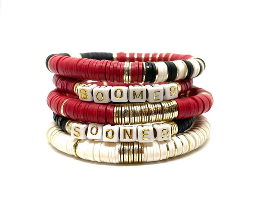 Heishi Spirit Stack Oklahoma Boomer Sooner Bracelet/8mm Heishi OU Bracelet /College Stack Bracele... | Etsy (US)