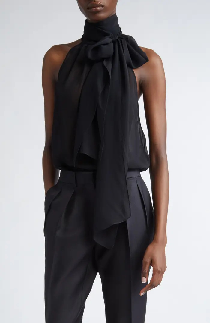 TOM FORD Silk Georgette Tie Neck Top | Nordstrom | Nordstrom