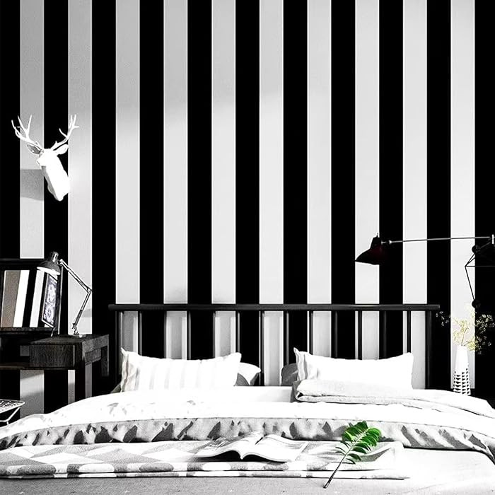 Amiya Wallpaper Peel and Stick Black and White Striped Wallpaper 17.3'' x 120''Geometric Removabl... | Amazon (US)